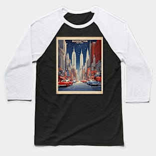 Manhattan New York Starry Night United States of America Tourism Vintage Art Baseball T-Shirt